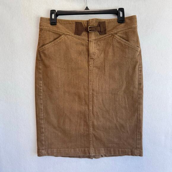 Lauren Jeans Ralph Lauren Brown Cotton Blend Belted Pencil Skirt equestrian 4 - Picture 1 of 7